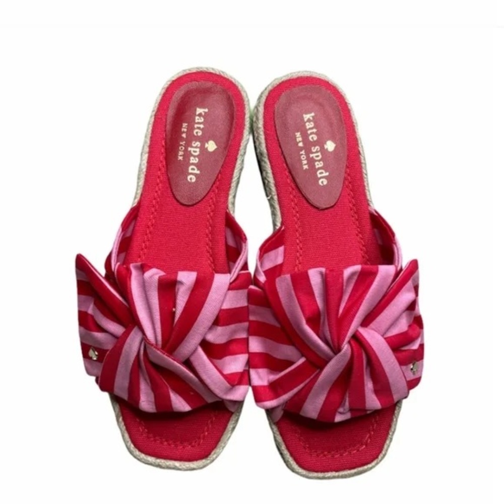 kate spade Red and Pink Striped Knot Slide Sandals